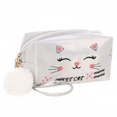 Necessaire Feminina Com Pompom Estampa De Gatinho
