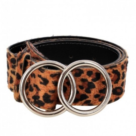 Cinto Feminino Animal Print Fivela Redonda Dupla