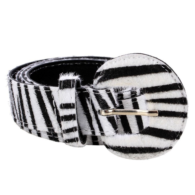 Cinto Feminino Fino Animal Print Fivela Redonda