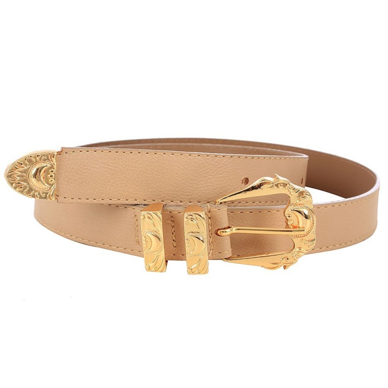 Cinto Feminino Fino Fivela E Detalhes Dourados
