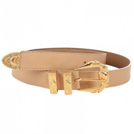 Cinto Feminino Fino Fivela E Detalhes Dourados