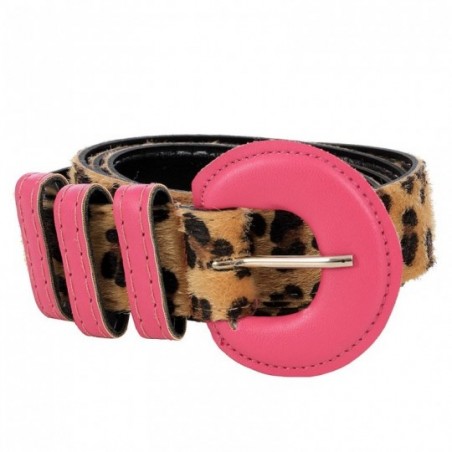 Cinto Feminino Camurça Animal Print Fivela Redonda