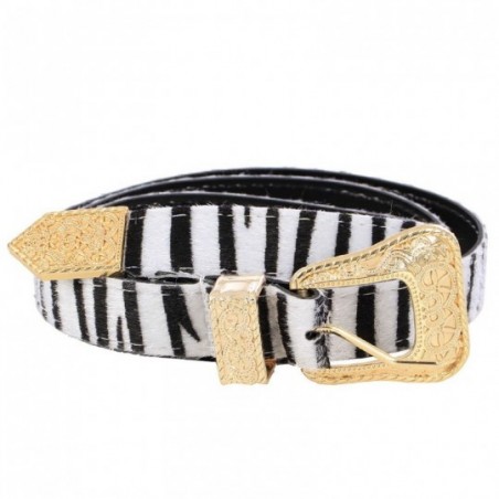 Cinto Feminino Fino Fivela Dourada Animal Print