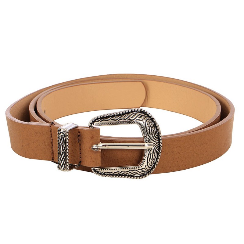 Cinto Feminino Fivela Prateada Alto Relevo