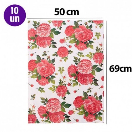 Kit 10 Sacos Presente Floral R$3,80 Cada 50 Cm X 69 Cm