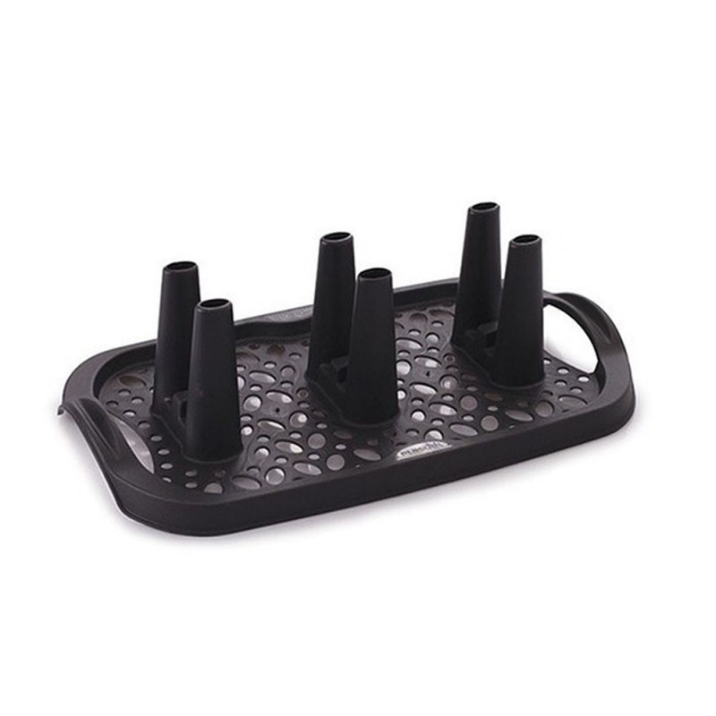 Escorredor Copos Plástico 6 Lugares Preto Plasútil