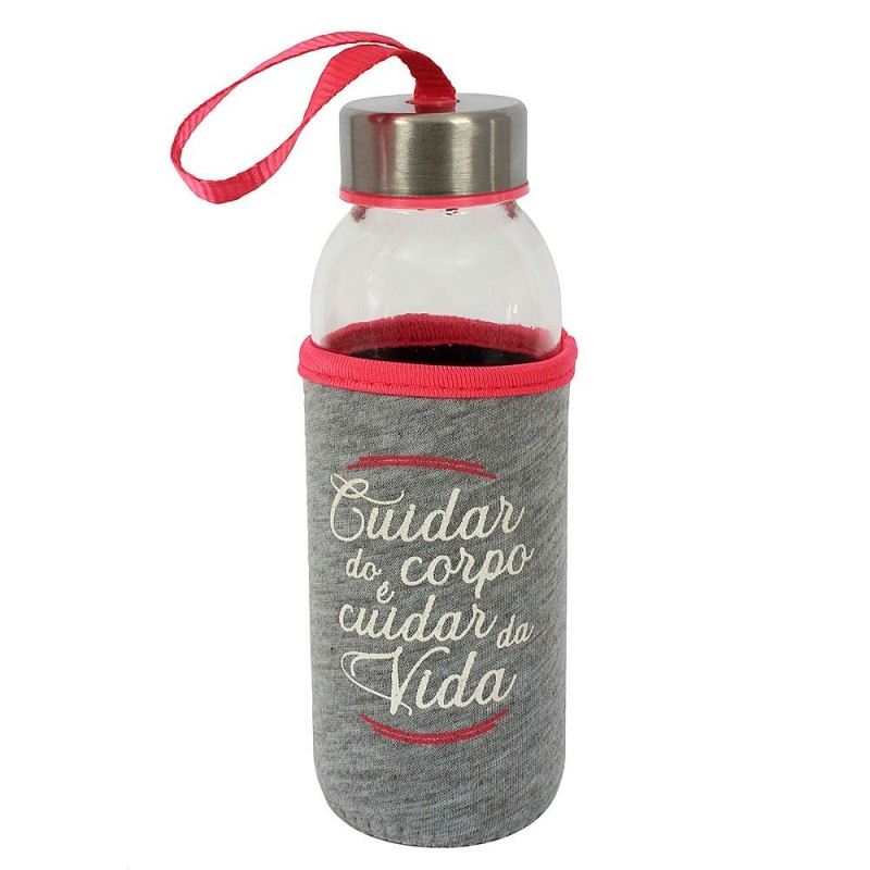 Garrafa De Vidro Com Tampa + Capa Protetora 300ml