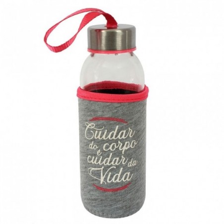 Garrafa De Vidro Com Tampa + Capa Protetora 300ml