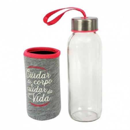 Garrafa De Vidro Com Tampa + Capa Protetora 300ml