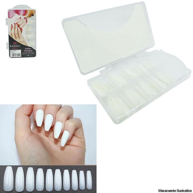 Kit 100 Unhas Postiças Modelo Bailarina No Estojo