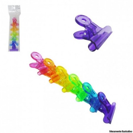 Prendedor De Papel Plástico Colorido 6 Peças