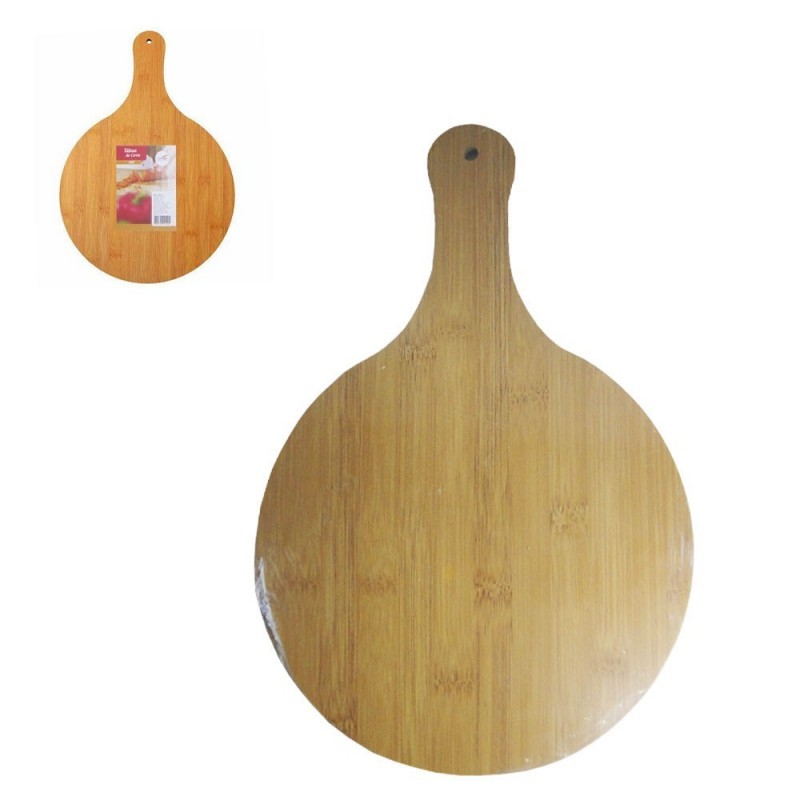 Tábua De Corte Redonda Em Bambu 36 cm x 23,5 Cm