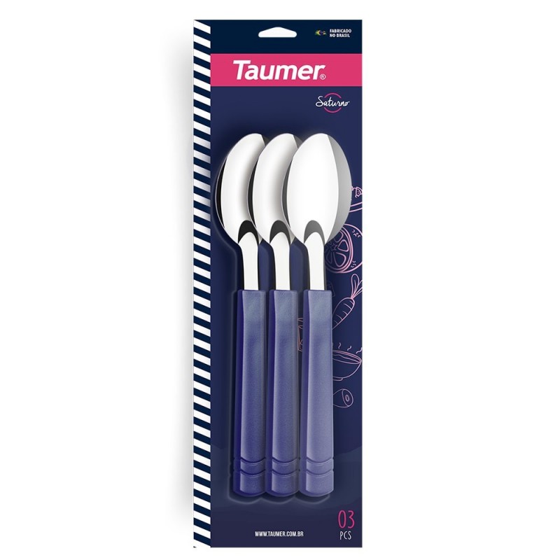 Jogo Colher De Mesa Azul 3 Peças Taumer