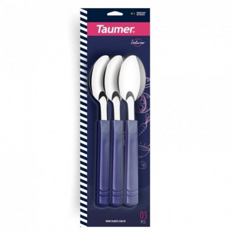 Jogo Colher De Mesa Azul 3 Peças Taumer
