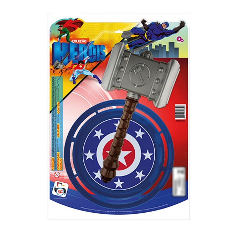 Kit Martelo Thor + Escudo Do Capitão America