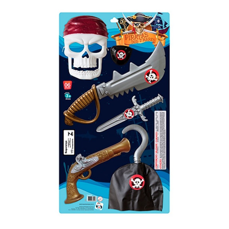 Kit Piratas Dos 7 Mares Com Máscara E Espada