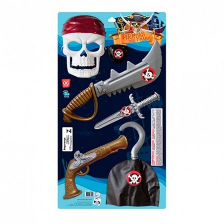 Kit Piratas Dos 7 Mares Com Máscara E Espada