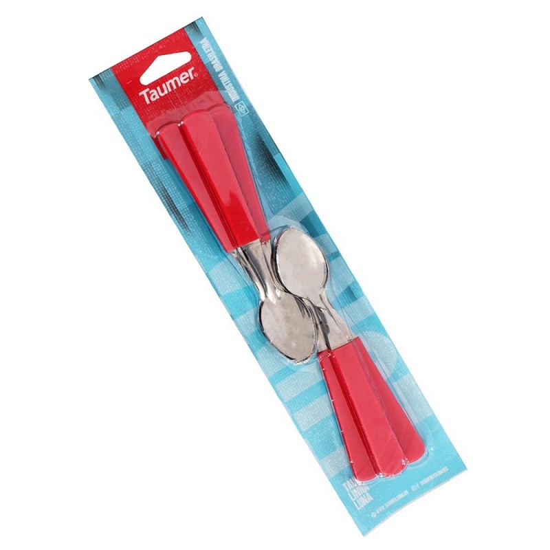 Kit Colher Café Vermelha Aço Inox 6 Peças