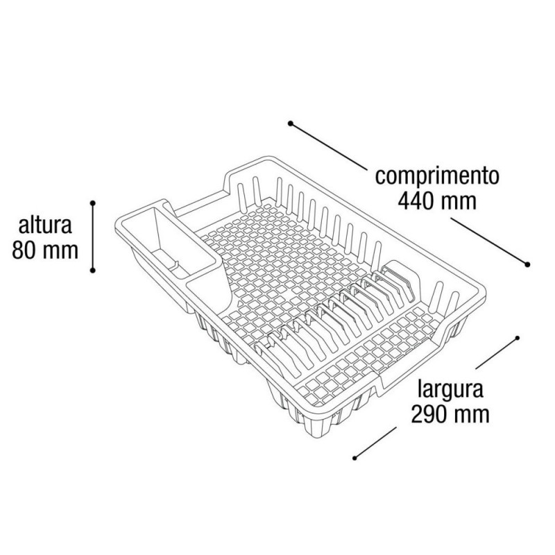 Escorredor Plástico Louça Cinza 3 Divisórias