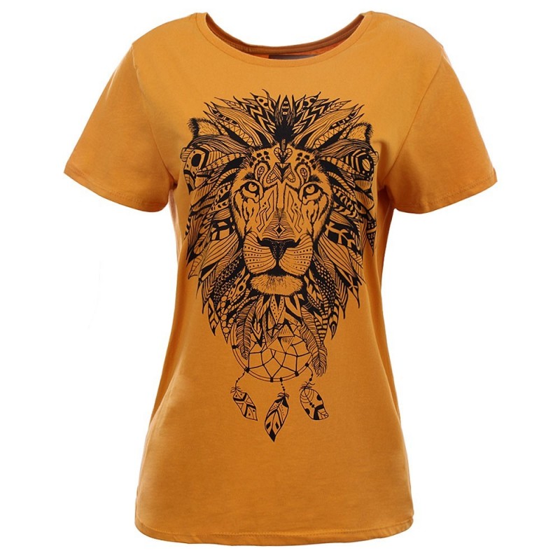 Camiseta Feminina Amarela Com Estampa Leão