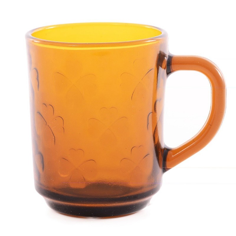 Caneca De Vidro Âmbar Detalhe Floral 230 Ml