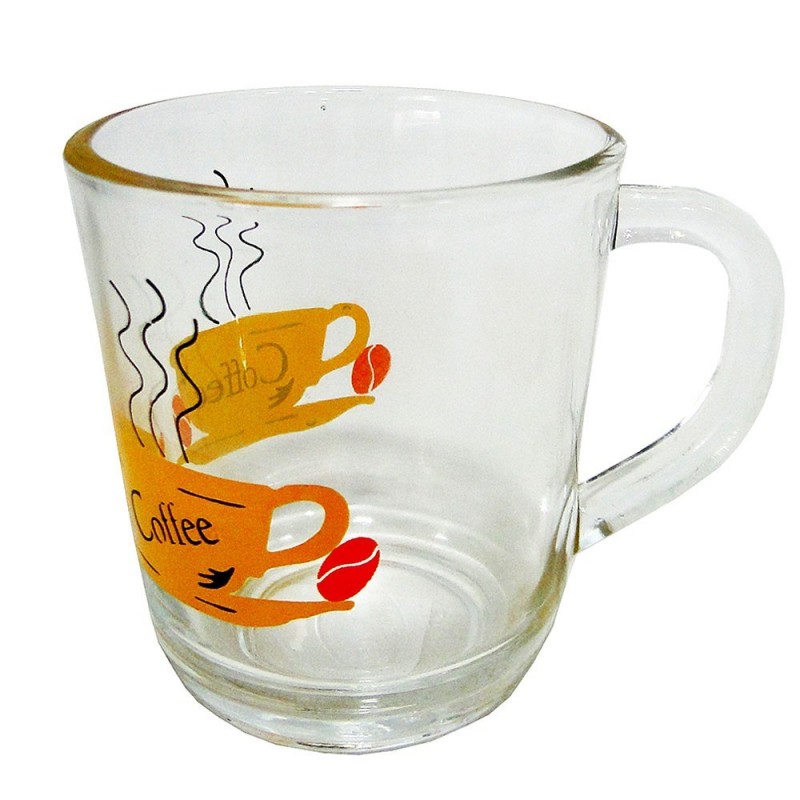 Caneca Vidro Transparente Estampa Coffe 220 Ml