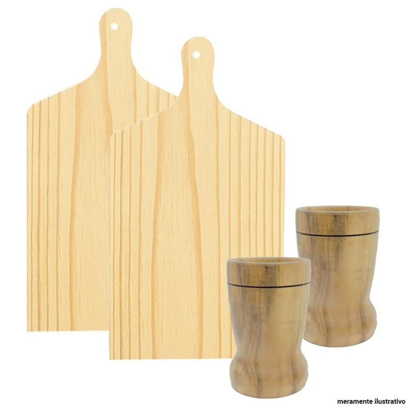 Kit De Cozinha 2 Tábuas Madeira E 2 Pilões De Alho