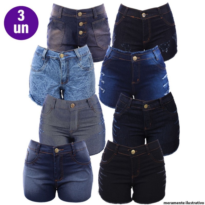 Kit 3 Shorts Jeans Curtos Na Promoção Modelos Variados
