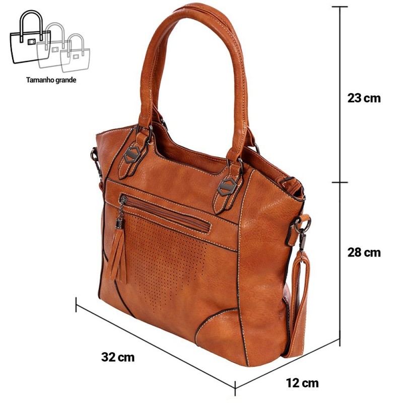 Bolsa Feminina Ombro Grande Tassel Relevo Repartições