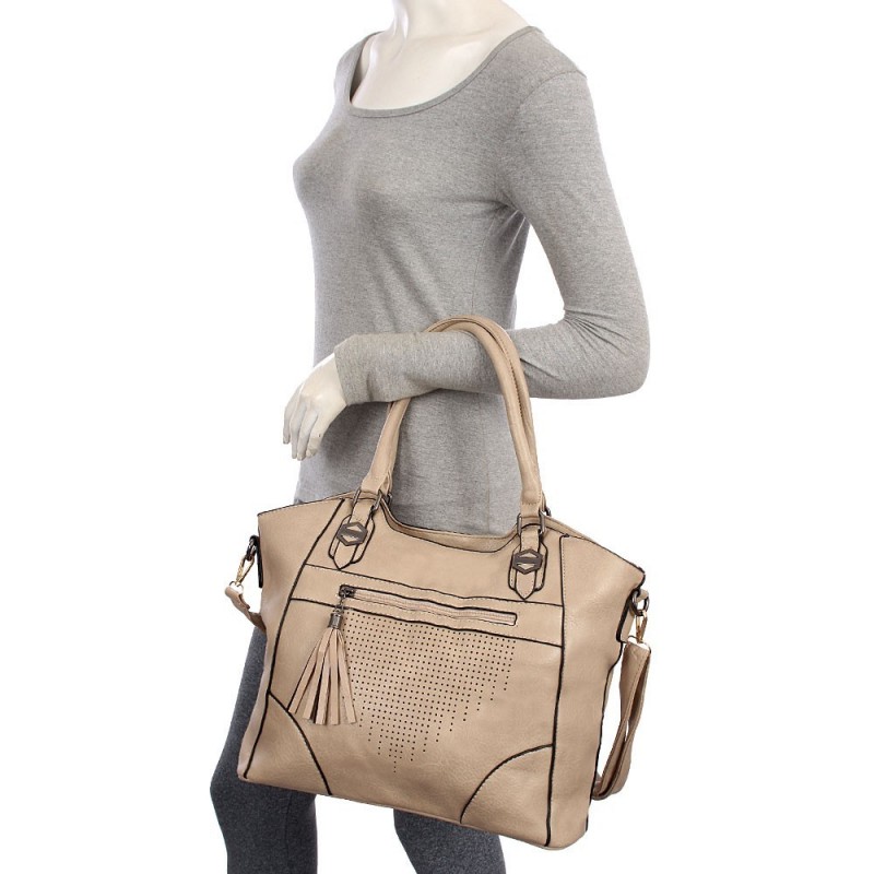 Bolsa Feminina Ombro Grande Tassel Relevo Repartições