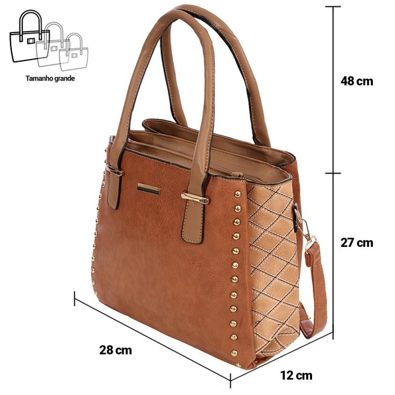 Bolsa Feminina Tote Ombro Grande Tachas Matelassê