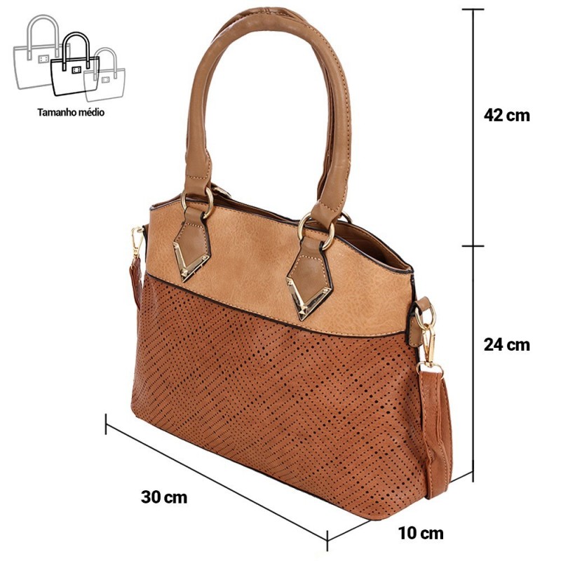 Bolsa Feminina Baguete Ombro Perfurada Detalhes Metálicos