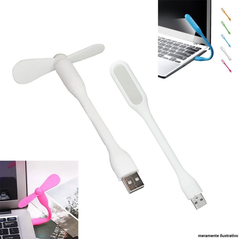 Kit Mini luz Led USB + Ventilador USB Flexível Computador