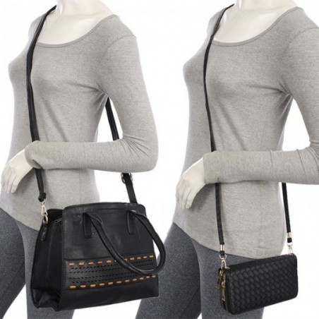 kit Bolsa Tote Média + Carteira Grande Texturizada Oferta