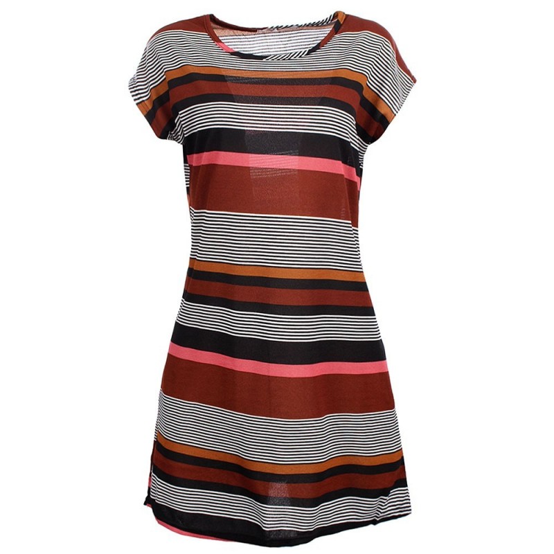 Vestido Feminino Shift Listrado Curto Manga Japonesa Atacado
