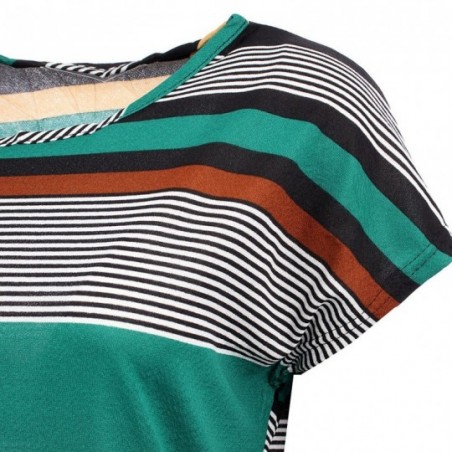 Vestido Feminino Shift Listrado Curto Manga Japonesa Atacado