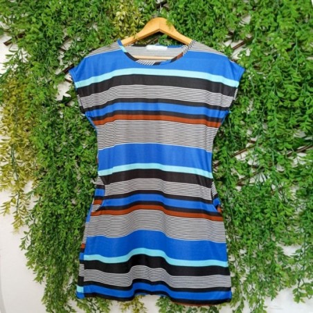Vestido Feminino Shift Listrado Curto Manga Japonesa Atacado