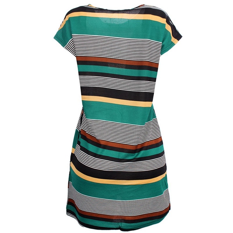 Vestido Feminino Shift Listrado Curto Manga Japonesa Atacado