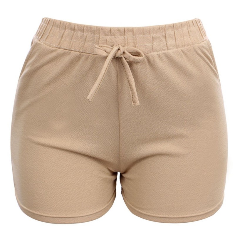 Short Feminino Malha Cós Alto Cores lisas Cordão Bolsos