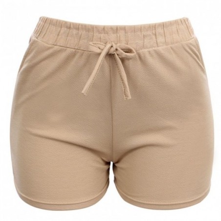 Short Feminino Malha Cós Alto Cores lisas Cordão Bolsos
