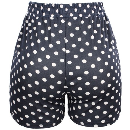 Short Feminino Malha Cós Alto Estampa Bolinhas Cordão Bolsos