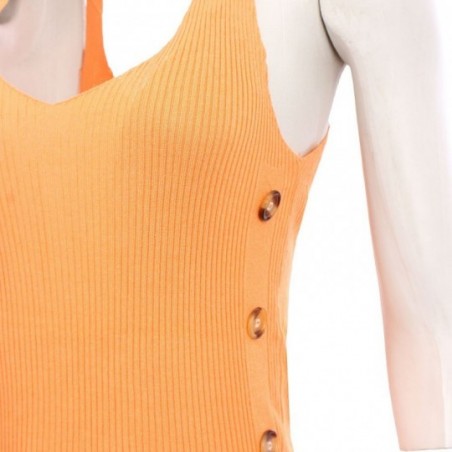 Blusa Feminina Regata Botões Lisa Decote V Canelada