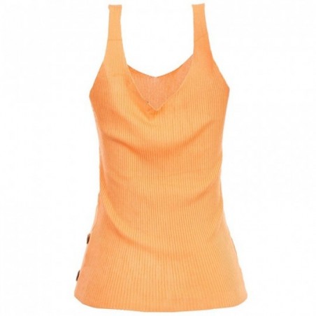Blusa Feminina Regata Botões Lisa Decote V Canelada