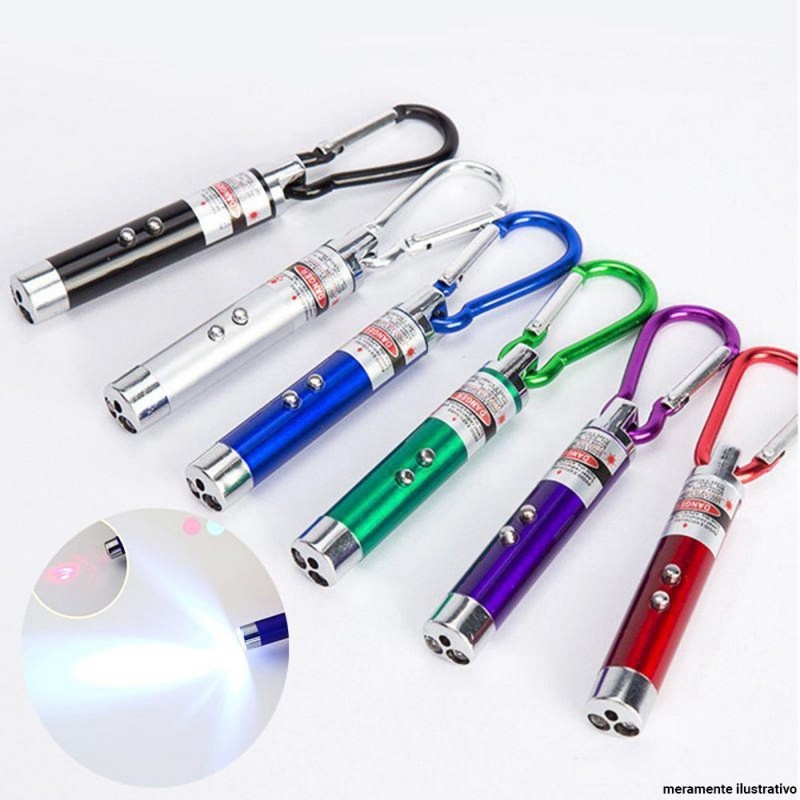 Kit 6 Mini Chaveiros Lanterna Laser 3 em 1 No Atacado
