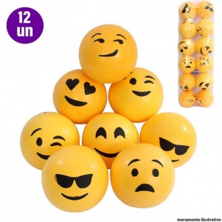 Kit 12 Mini Bolas Infantis Vinil Emotions Emojis Amarelas