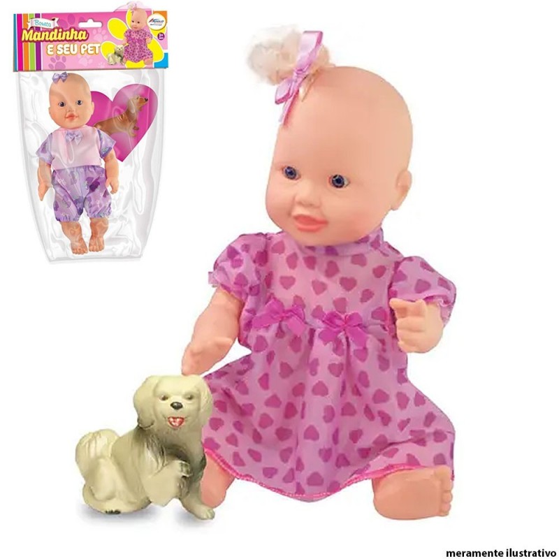 Boneca Infantil Mandinha E Seu Pet Cores Sortidas Apolo