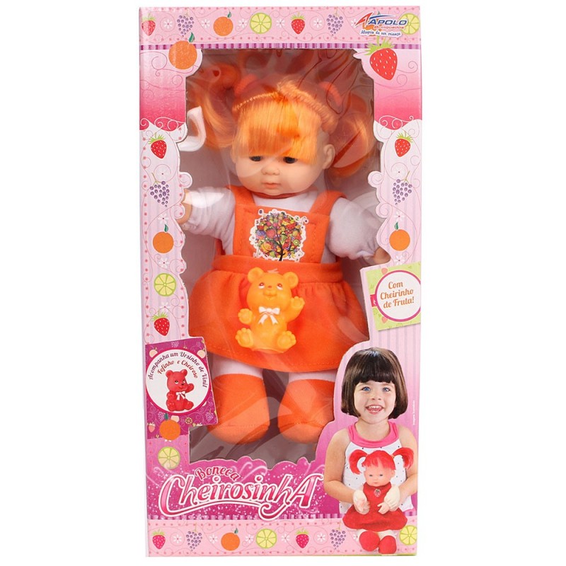 Boneca Infantil Cheirinho Fruta Com Ursinho Apolo 24 Cm