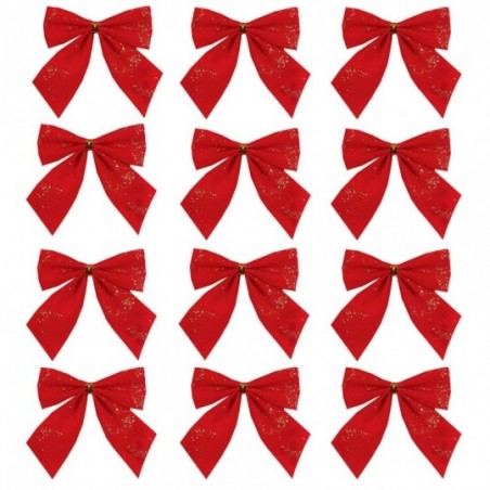 Kit 12 Laços Vermelho Natal Enfeite Glitter 6,5 cm Atacado