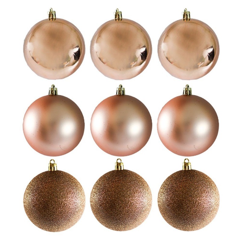 Kit 9 Bolas Natal Fosca Lisa Glitter Champanhe 6 Cm Atacado