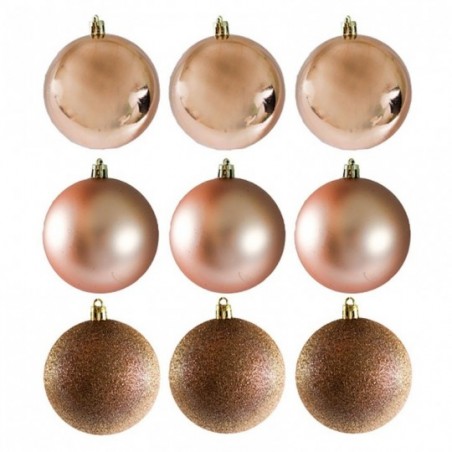 Kit 9 Bolas Natal Fosca Lisa Glitter Champanhe 6 Cm Atacado